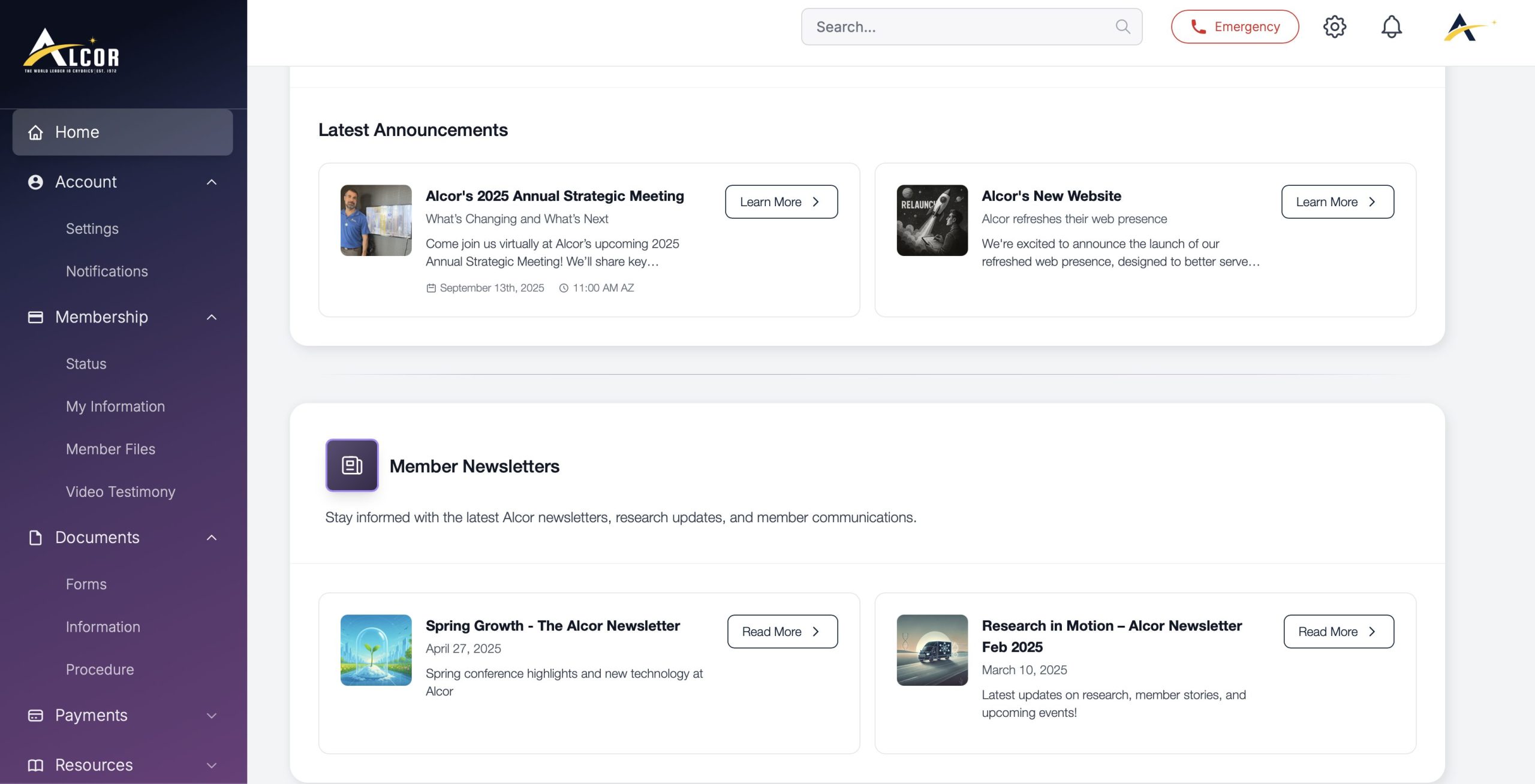 Member Portal Splash Page