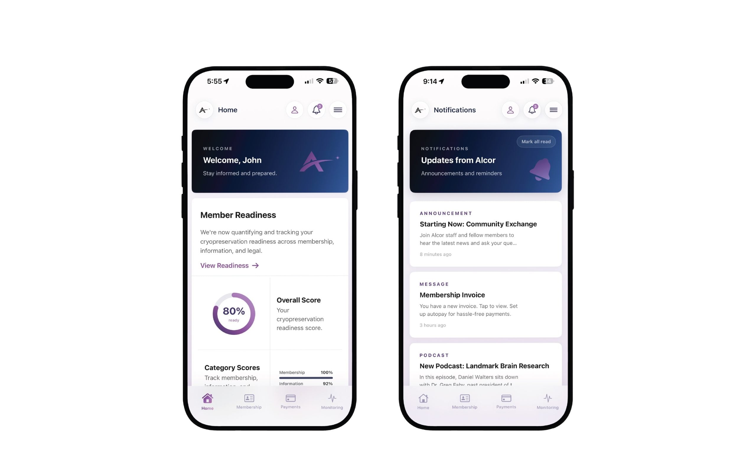 Alcor member app preview